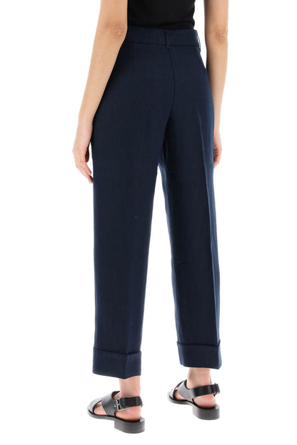 Linen Cigarette Pants In Salix Style  - Blue