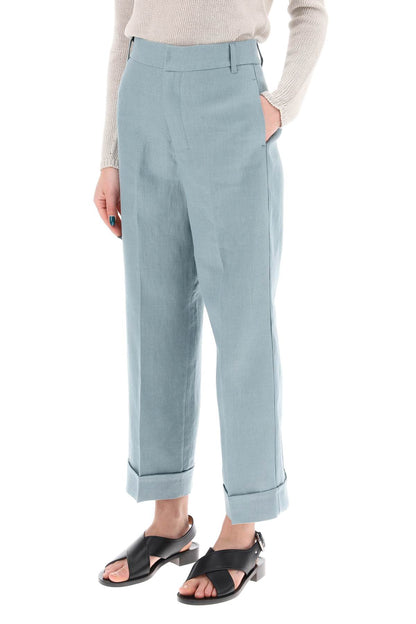 Linen Cigarette Pants In Salix Style  - Light Blue