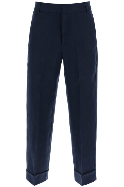 Linen Cigarette Pants In Salix Style  - Blue