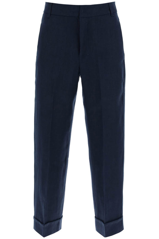 Linen Cigarette Pants In Salix Style  - Blue