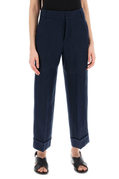 Linen Cigarette Pants In Salix Style  - Blue