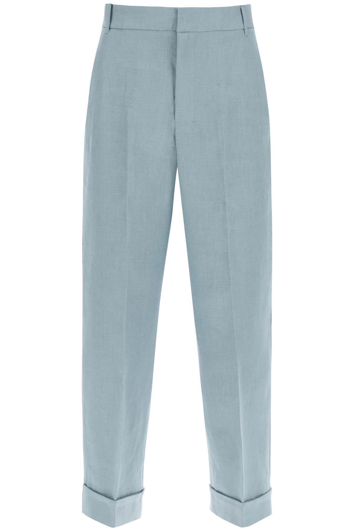 Linen Cigarette Pants In Salix Style  - Light Blue