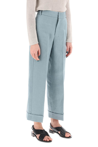 Linen Cigarette Pants In Salix Style  - Light Blue