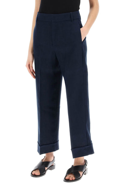 Linen Cigarette Pants In Salix Style  - Blue