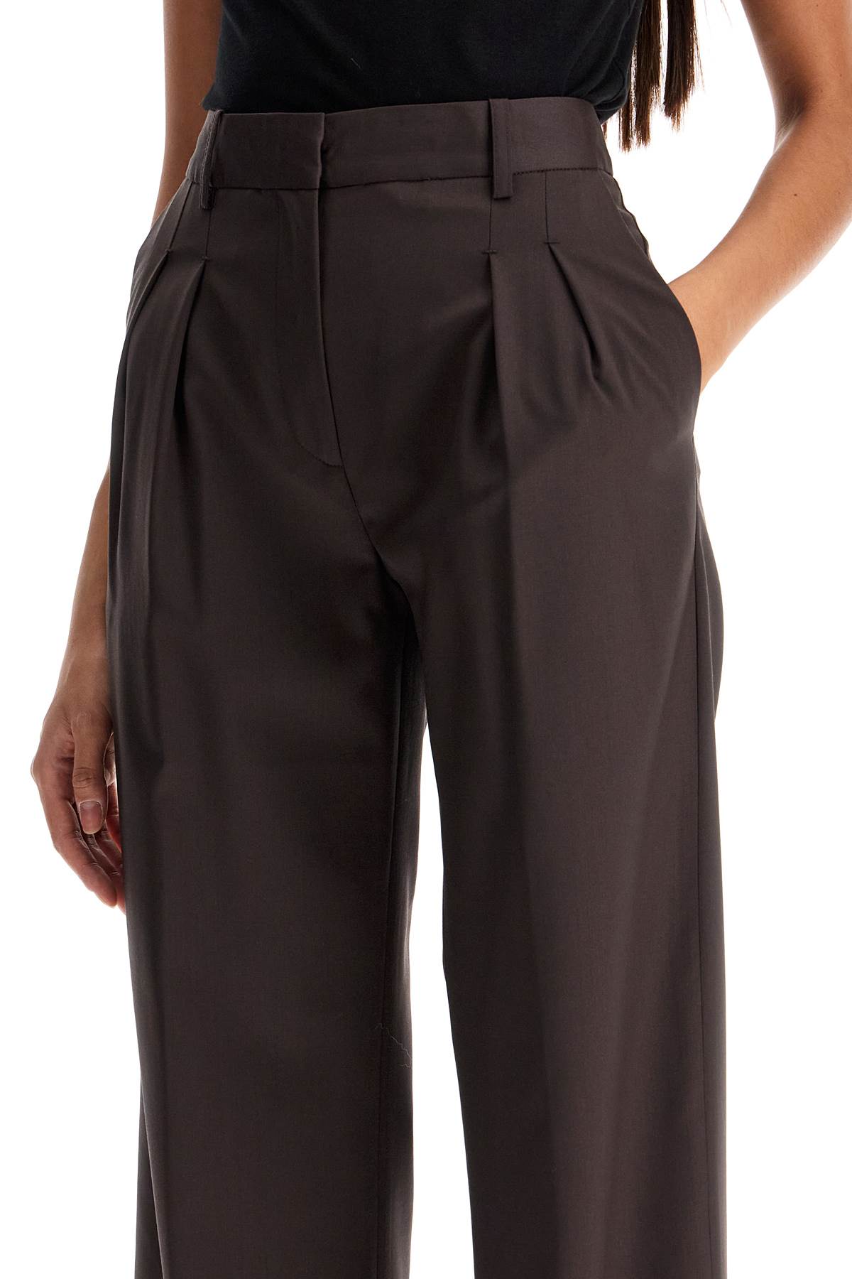 Double Pleat Trousers  - Brown