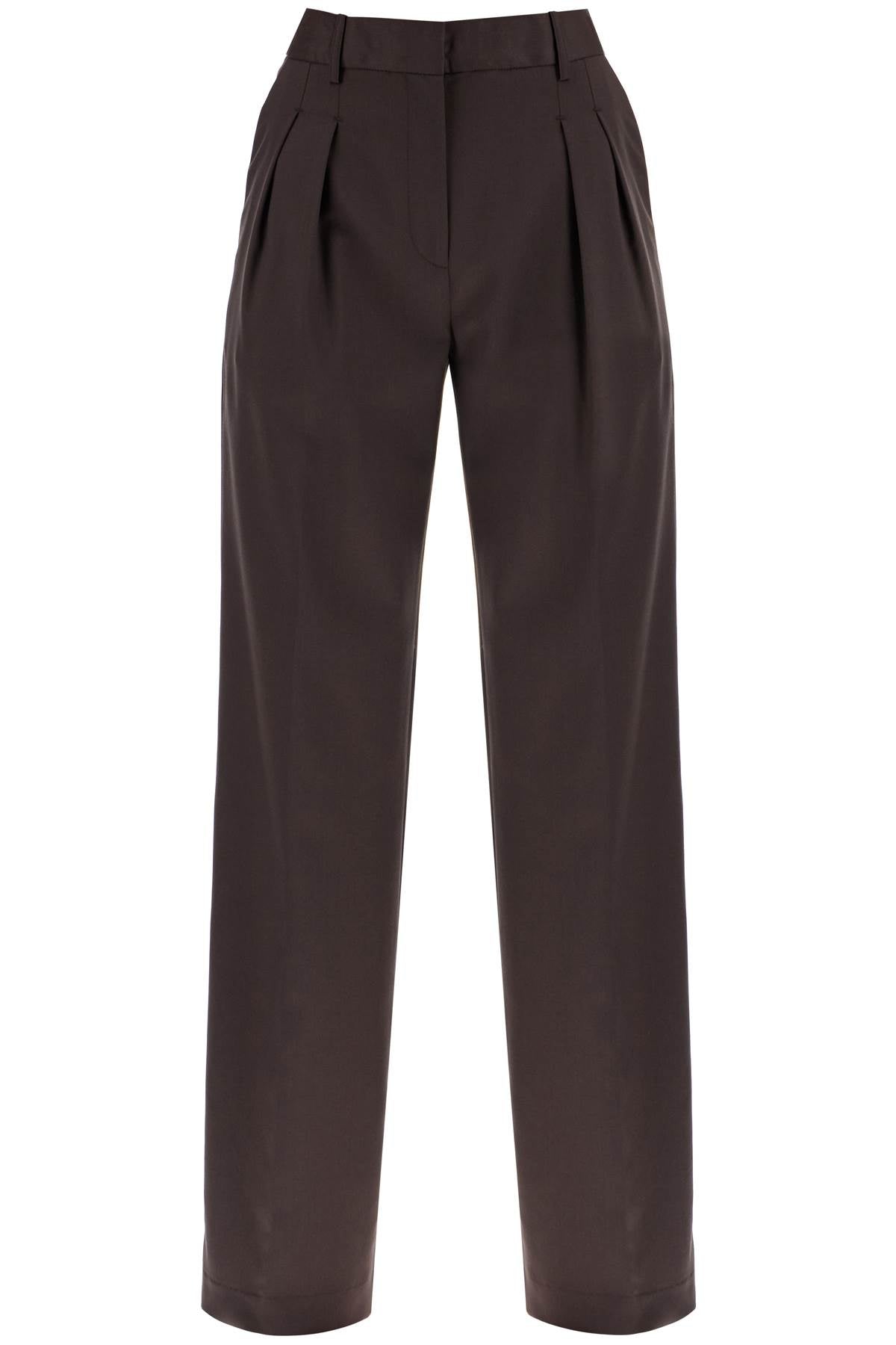 Double Pleat Trousers  - Brown