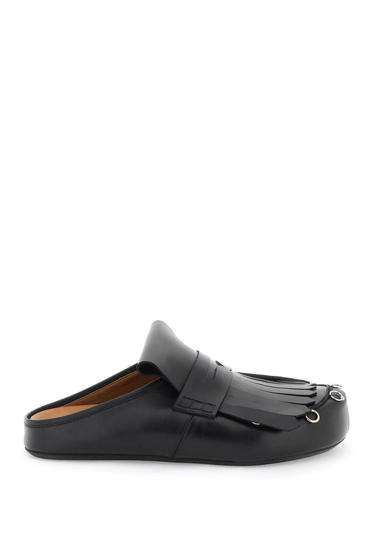 Leather Clogs With Bangs And Piercings  - Black