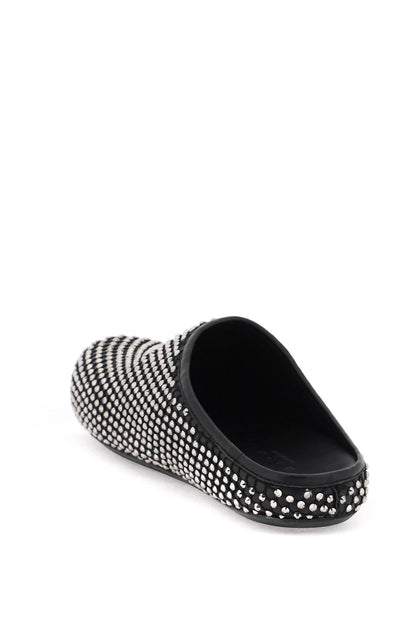 Leather Fussbett Clogs With Rhinestones  - Black