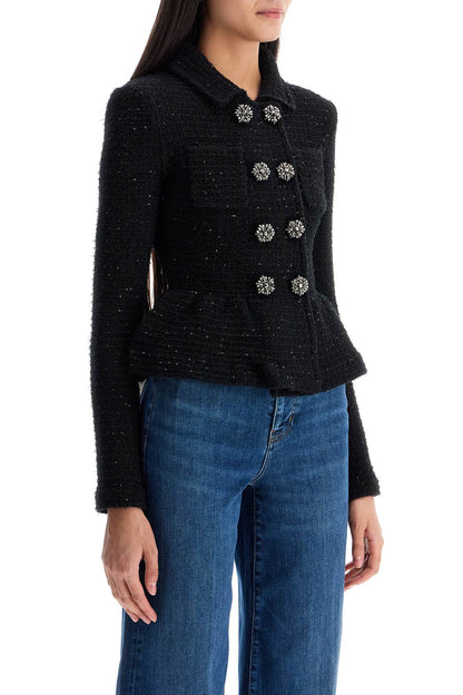 Textured Knit Peplum Jacket  - Black