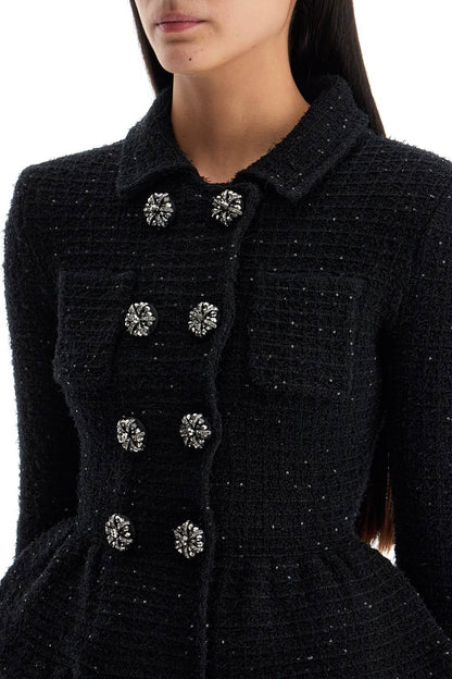 Textured Knit Peplum Jacket  - Black