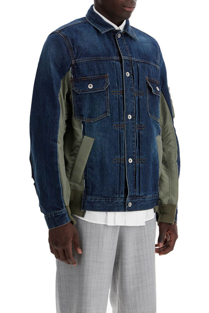 Denim And Nylon Jacket For Men  - Blue