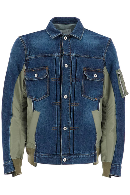 Denim And Nylon Jacket For Men  - Blue