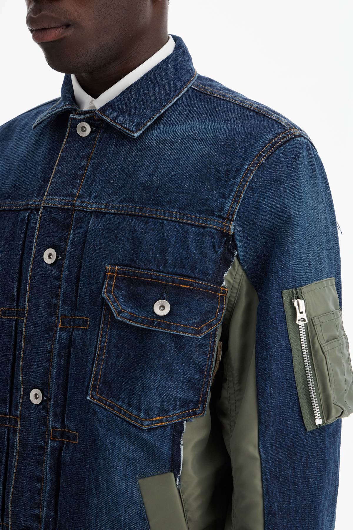 Denim And Nylon Jacket For Men  - Blue