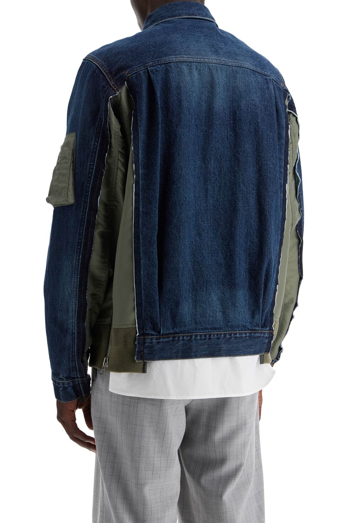 Denim And Nylon Jacket For Men  - Blue