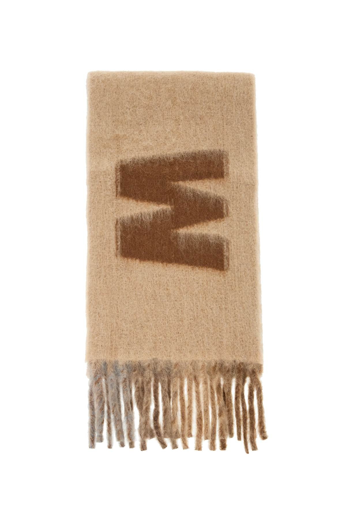 Wool And Mohair Scarf With Maxi Logo  - Beige