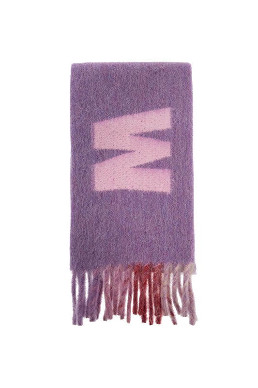 Wool And Mohair Scarf With Maxi Logo  - Purple