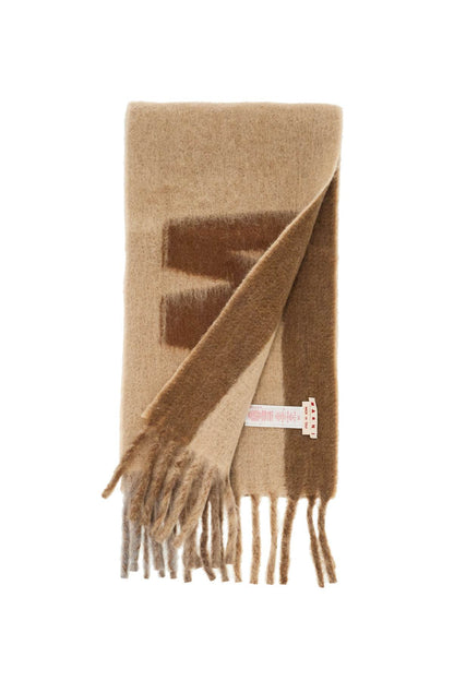 Wool And Mohair Scarf With Maxi Logo  - Beige