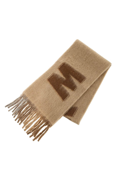 Wool And Mohair Scarf With Maxi Logo  - Beige