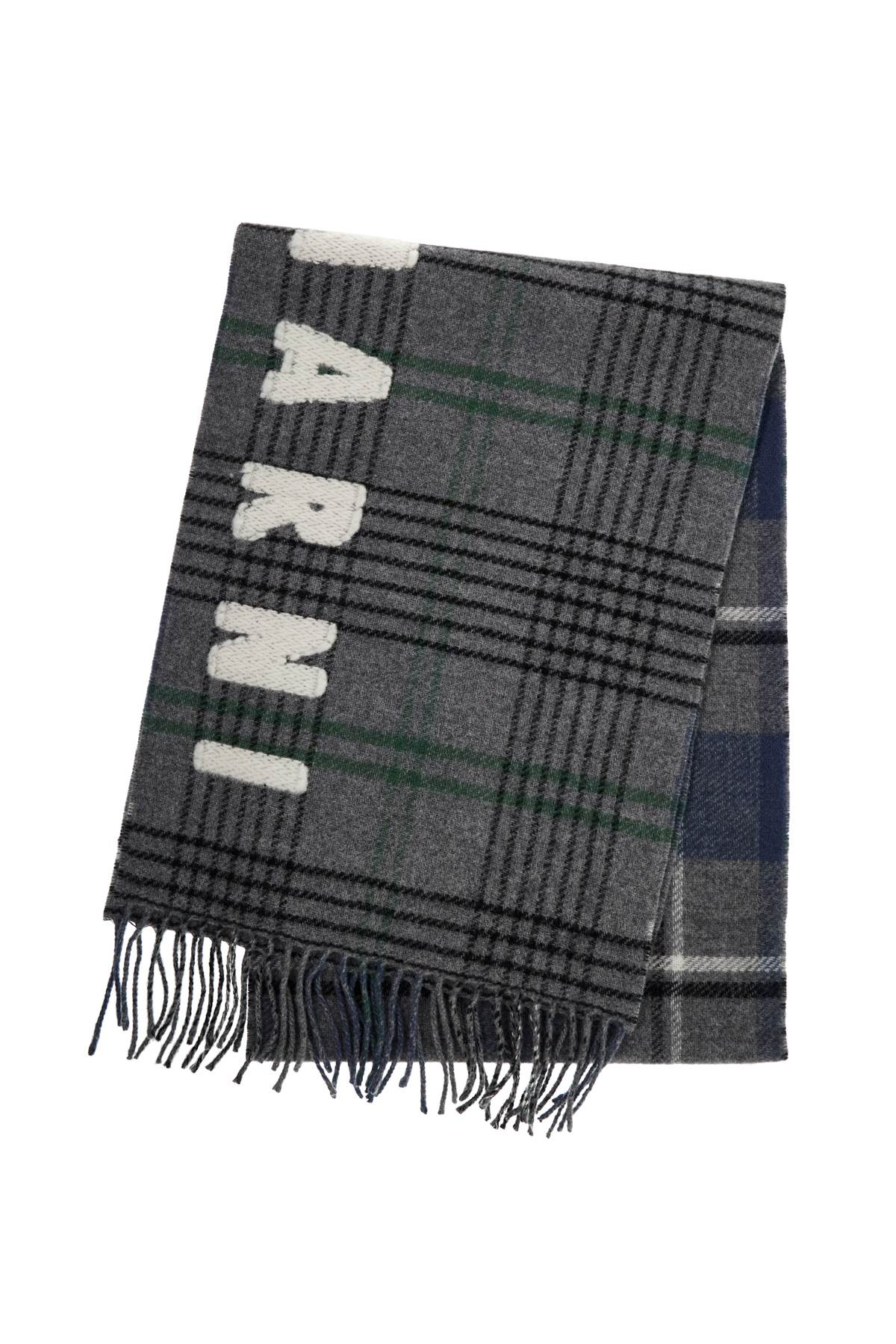 Double Check Wool Scarf In 8  - Grey