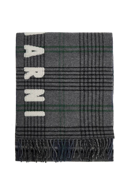 Double Check Wool Scarf In 8  - Grey