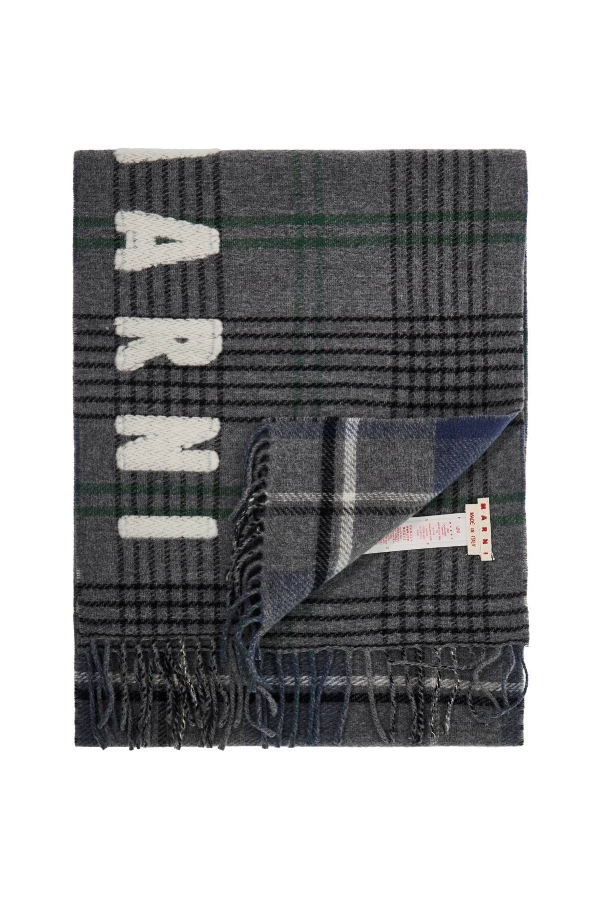 Double Check Wool Scarf In 8  - Grey