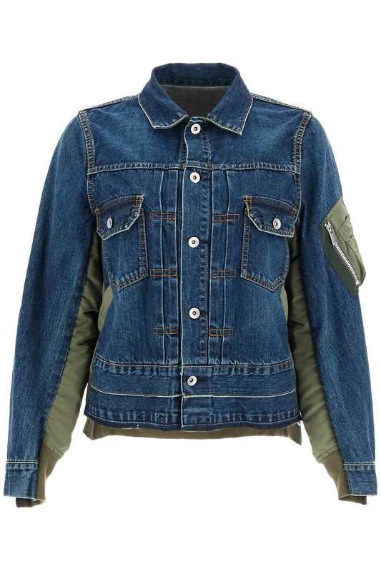 Denim And Nylon Jacket For Men  - Blue