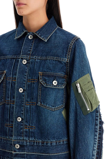 Denim And Nylon Jacket For Men  - Blue