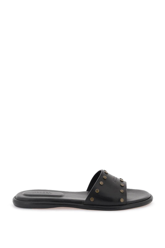 Leather Vikee Slides  - Black