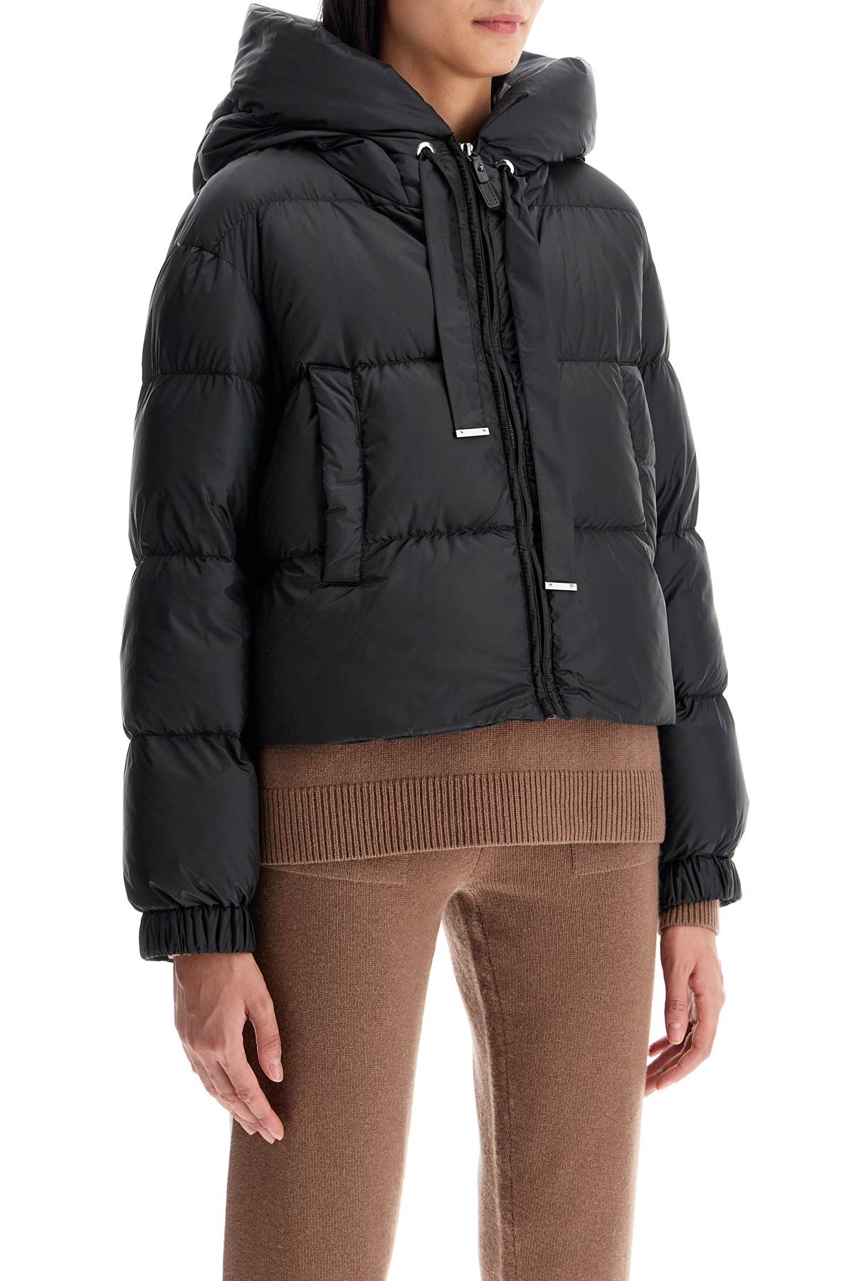 Short Hooded Down Jacket  - Black