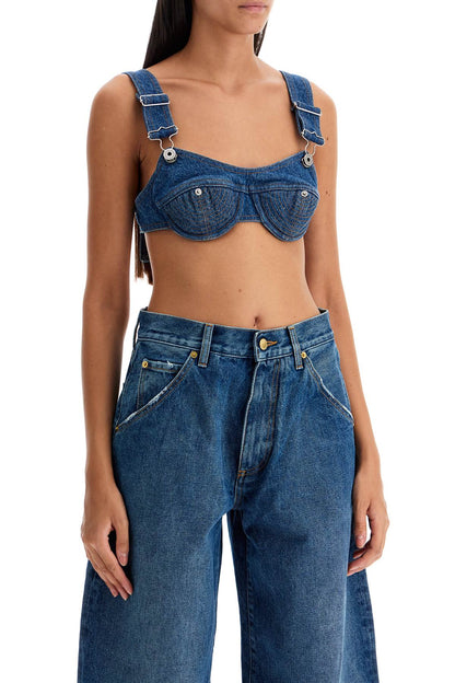 Top Bralette In Denim Overalls Buckles  - Blue