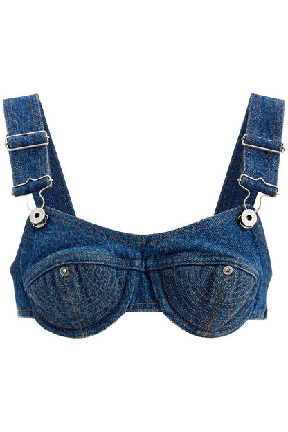 Top Bralette In Denim Overalls Buckles  - Blue