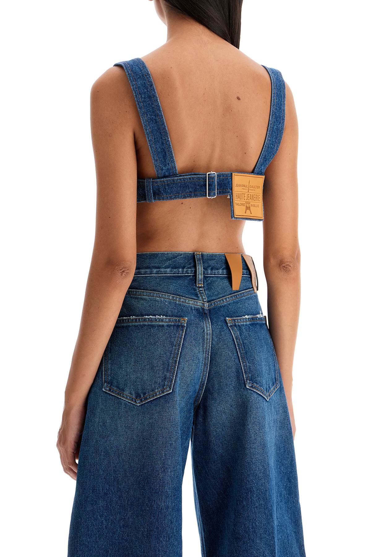 Top Bralette In Denim Overalls Buckles  - Blue