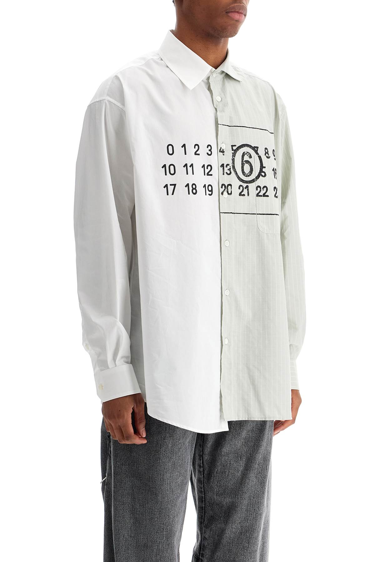 Asymmetric Numeric Shirt With  - White