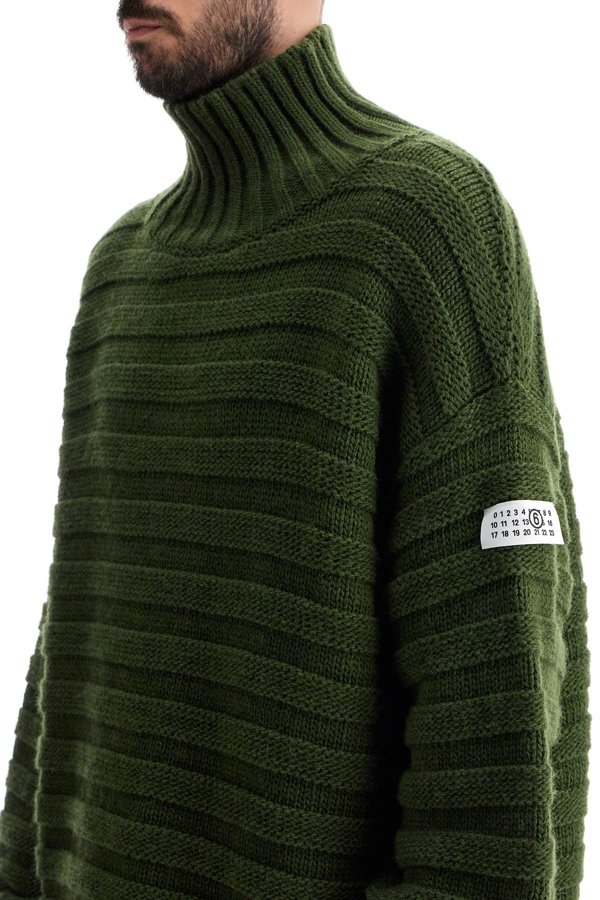 Distressed High-neck Pullover Sweater  - Green