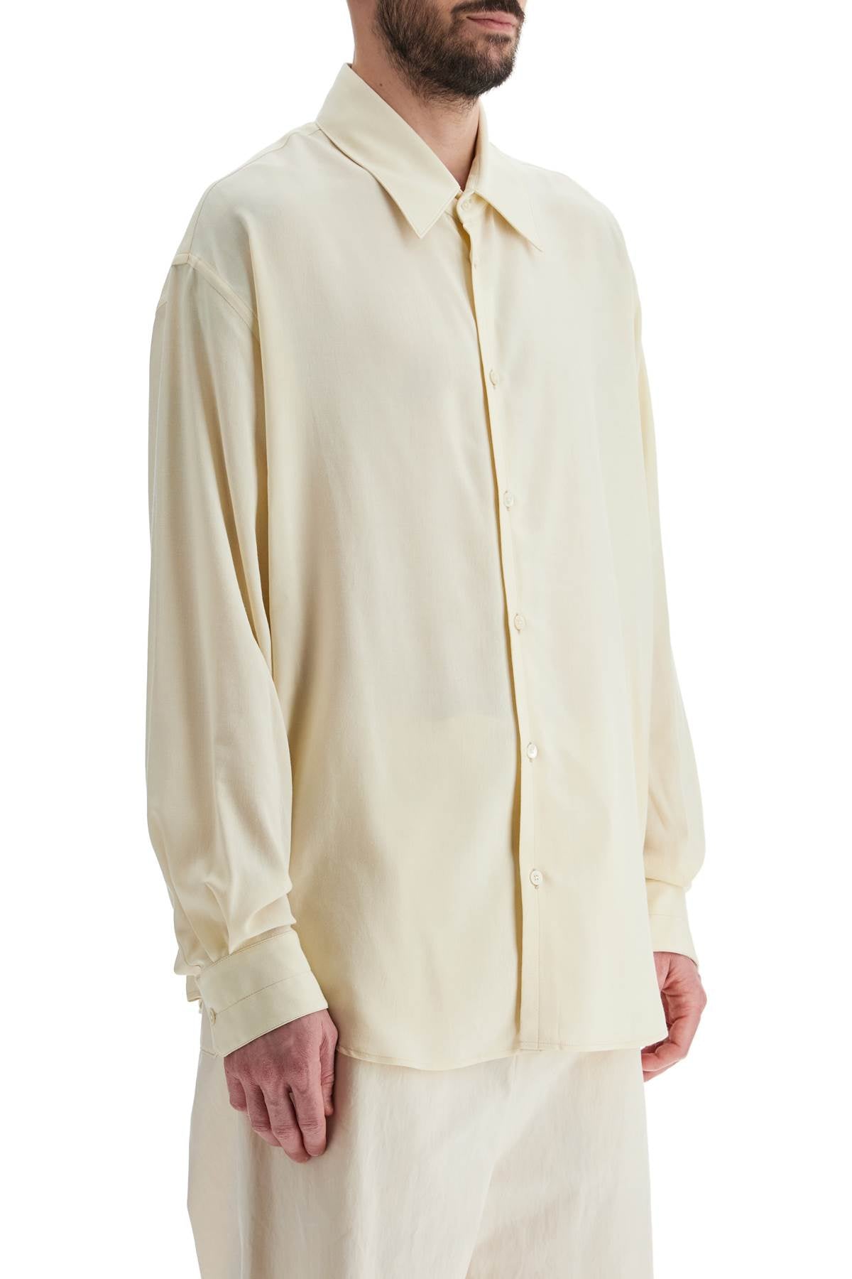 Loose Fit Wool Blend Shirt  - White