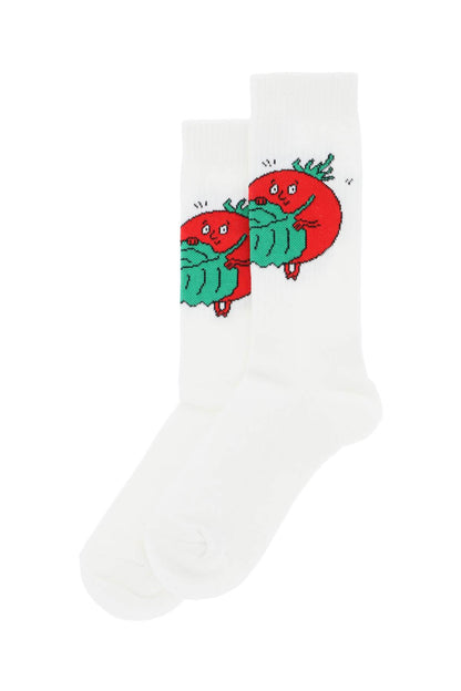 Happy Tomatoes Crew Socks  - Bianco