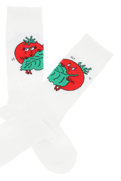 Happy Tomatoes Crew Socks  - Bianco