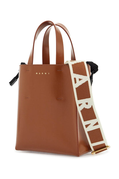 Brown Calf Leather Shopping Bag With Minimalist Design And Shoulder Strap  - Brown