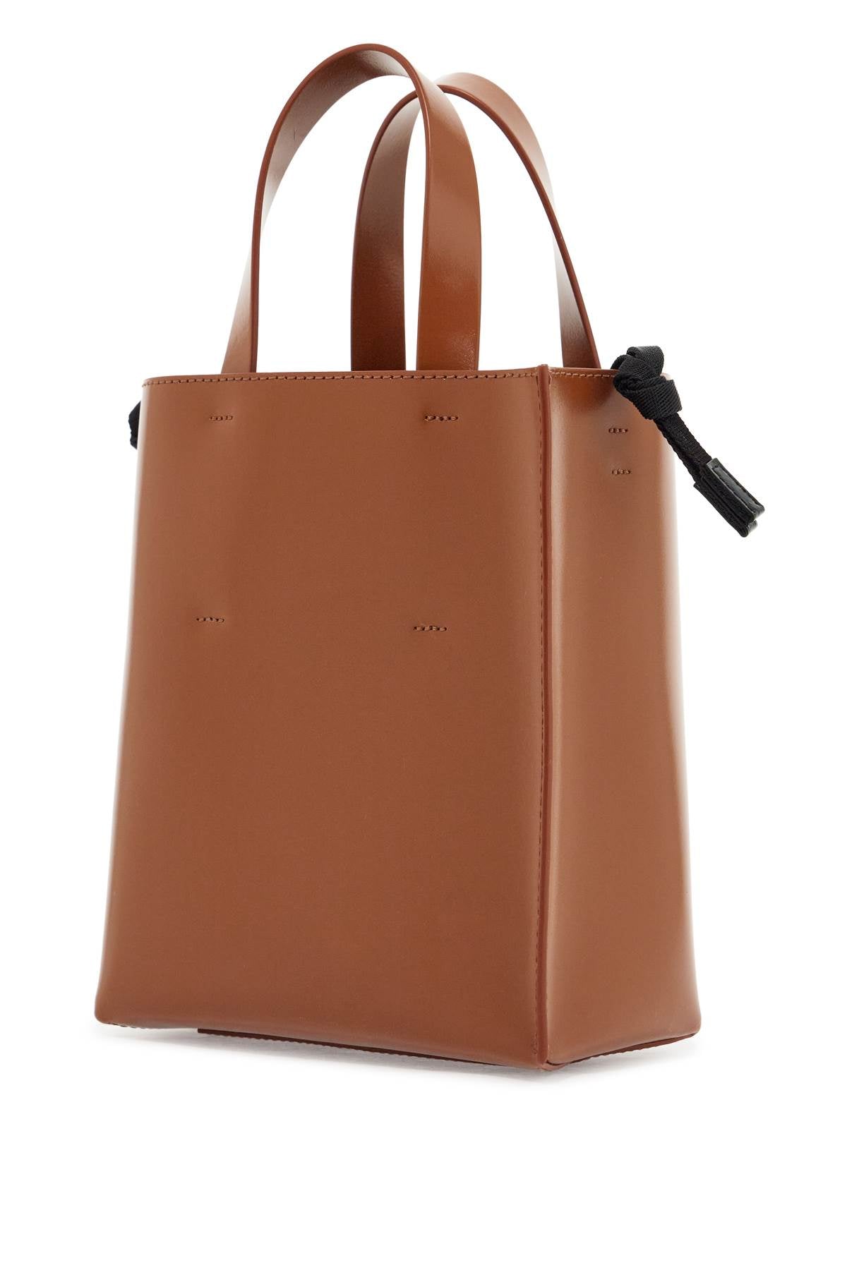 Brown Calf Leather Shopping Bag With Minimalist Design And Shoulder Strap  - Brown