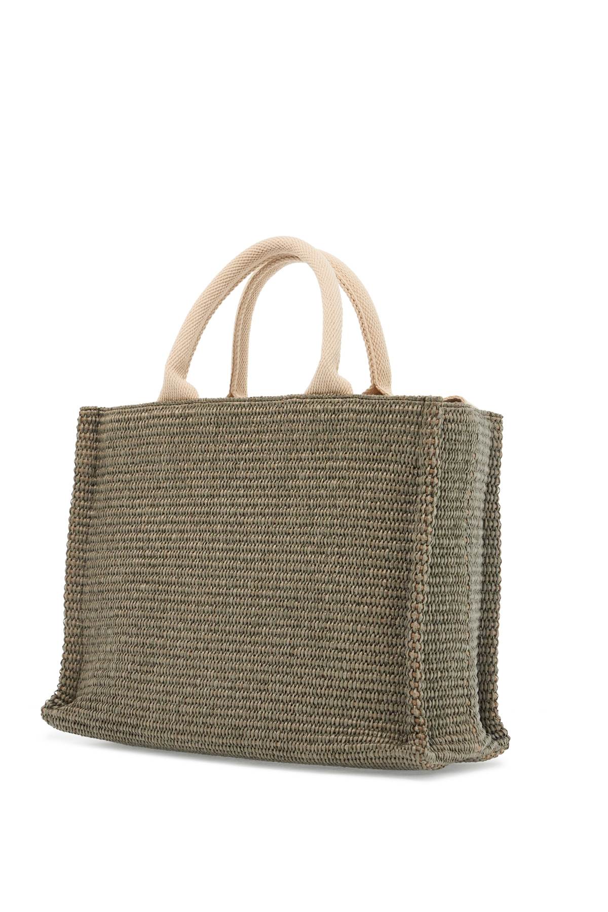 Raffia-effect Canvas Small Tote Bag  - Green