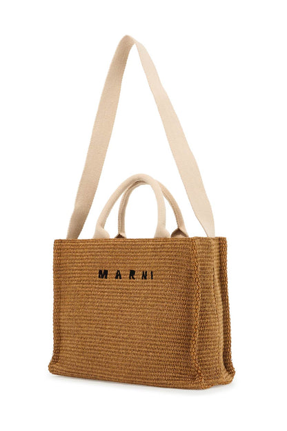 Raffia-effect Canvas Small Tote Bag  - Beige