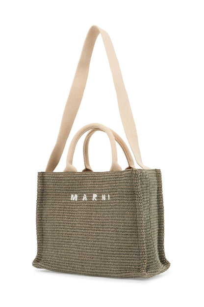 Raffia-effect Canvas Small Tote Bag  - Green