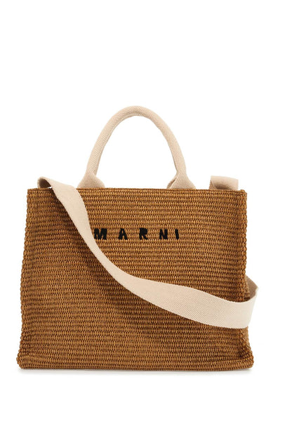 Raffia-effect Canvas Small Tote Bag  - Beige