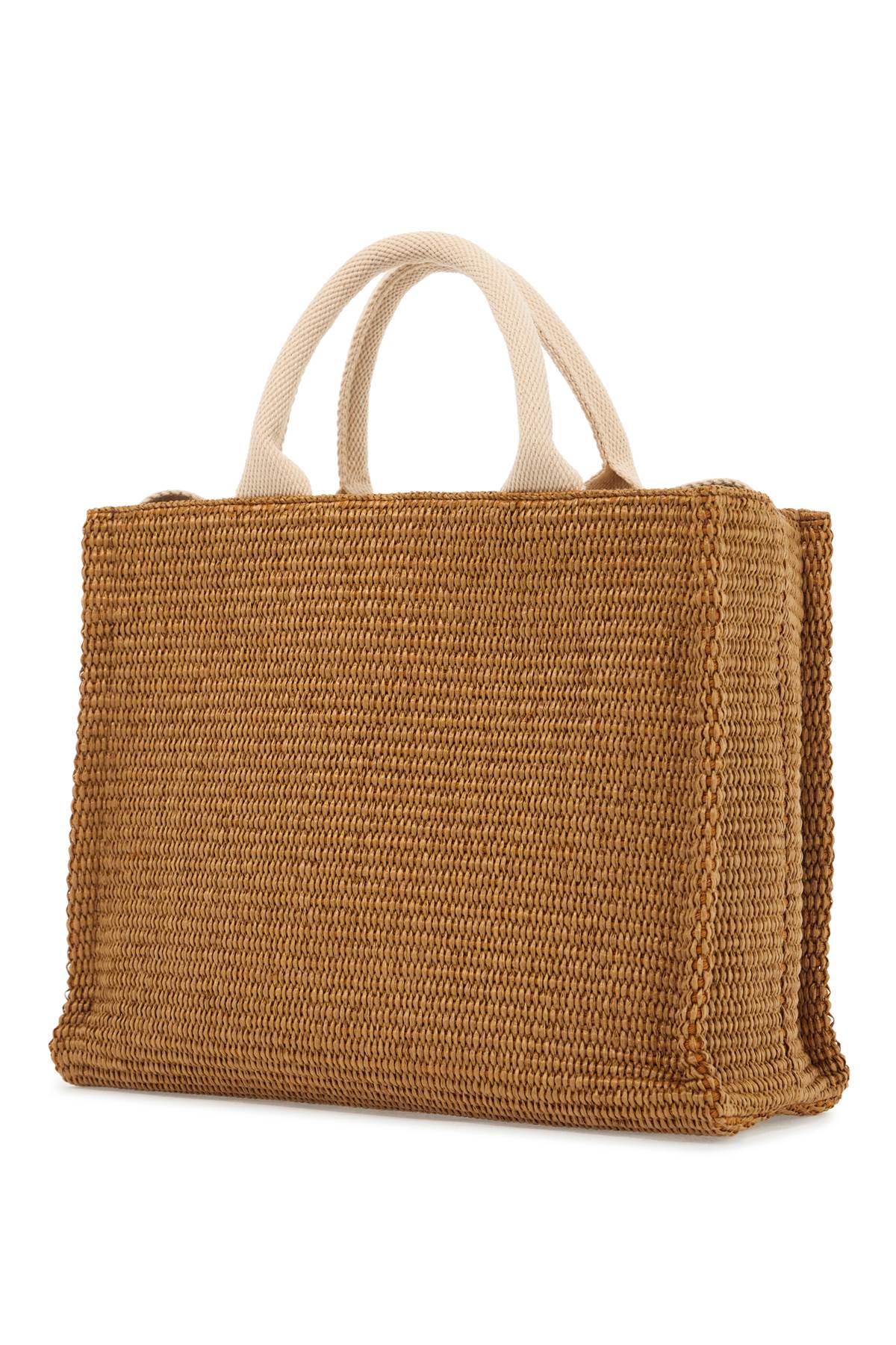 Raffia-effect Canvas Small Tote Bag  - Beige