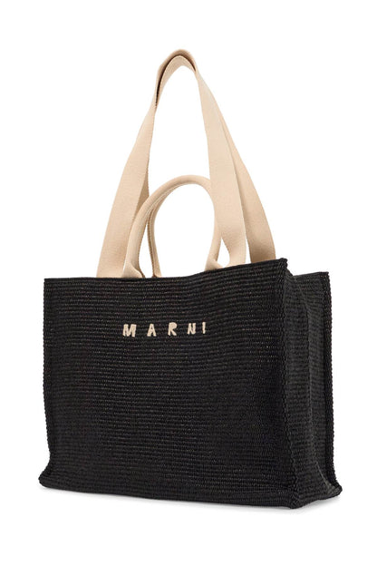 Large Raffia Effect Tote Bag  - Black