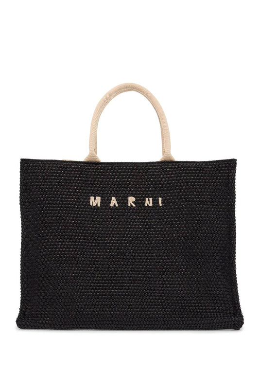 Large Raffia Effect Tote Bag  - Black