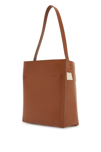 Brown Structured Calfskin Shopping Bag With Ivory Details  - Brown