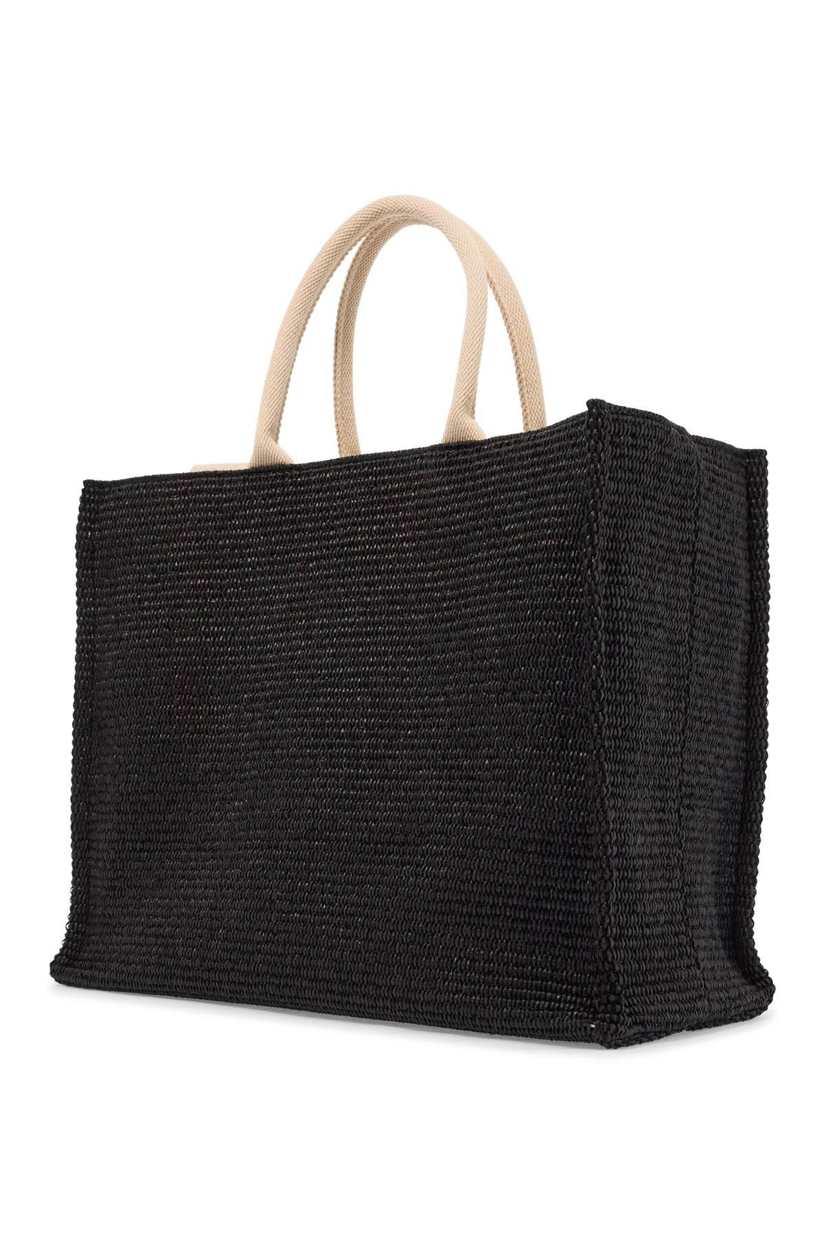 Large Raffia Effect Tote Bag  - Black