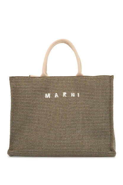 Large Raffia Effect Tote Bag  - Green