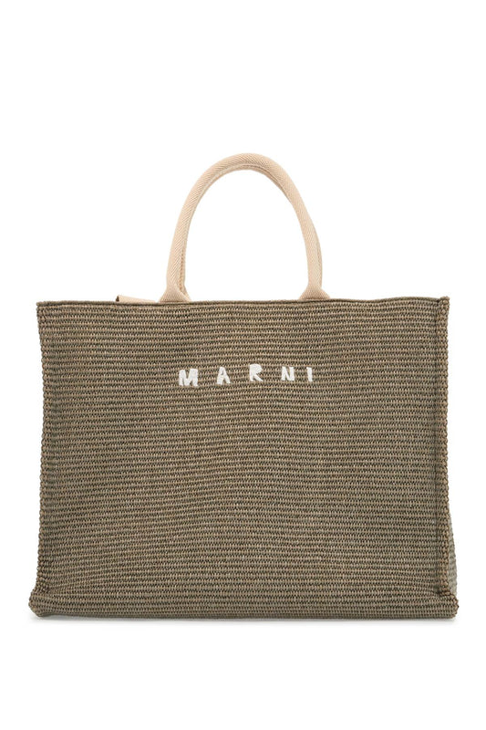 Large Raffia Effect Tote Bag  - Green